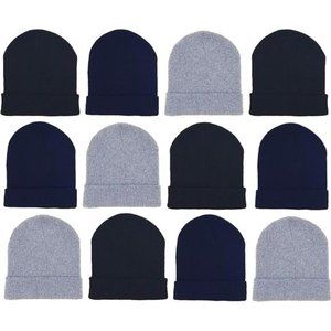 12 Pack Winter Beanie Hats for Men Women, Warm Cozy Knitted Cuffed Skull Cap